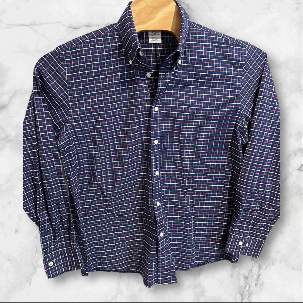 Brooks Brothers Regular Mens Large Blue Long Sleeve Button Down Plaid